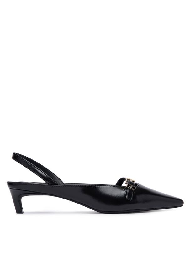 TOMMY HILFIGER - Tommy Hilfiger Czółenka Th Buckle Kitten Slingback Pump FW0FW09384 Czarny. Kolor: czarny. Materiał: skóra