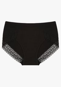 Renee - Czarne Bawełniane Majtki Figi Zdobione Koronką Idilene. Kolekcja: plus size. Kolor: czarny. Materiał: koronka, bawełna. Wzór: koronka, aplikacja