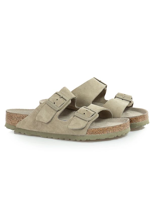 Birkenstock - Klapki męskie BIRKENSTOCK ARIZONA SFB LEVE FADED KHAKI. Kolor: zielony