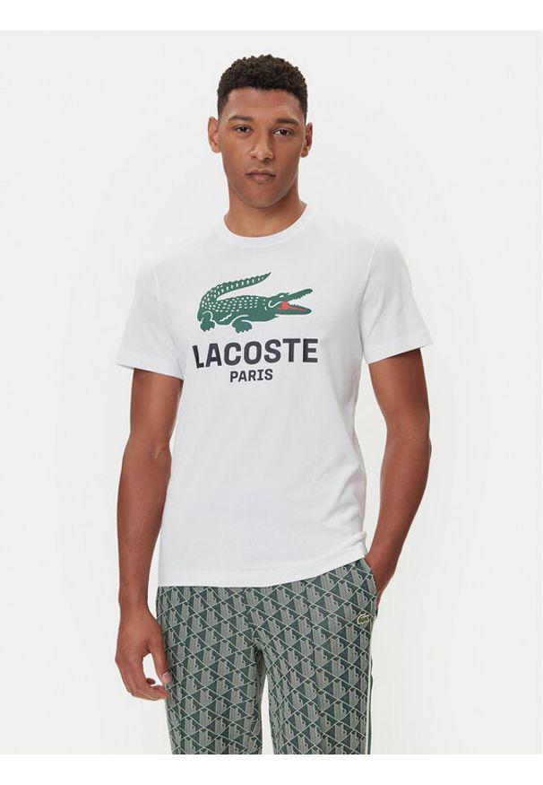 Lacoste T-Shirt TH5634 Biały Regular Fit. Kolor: biały. Materiał: bawełna