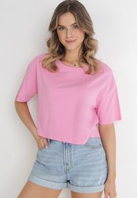Born2be - Różowy Krótki T-shirt Oversize Lilu. Kolor: różowy. Długość: krótkie #4