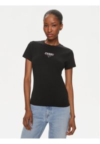 Tommy Jeans T-Shirt Essential DW0DW17839 Czarny Slim Fit. Kolor: czarny. Materiał: syntetyk, bawełna