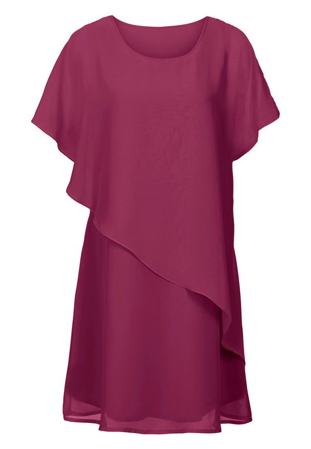 Sukienka z tkaniny bonprix magenta. Kolor: fioletowy. Materiał: materiał, tkanina, poliester. Typ sukienki: asymetryczne