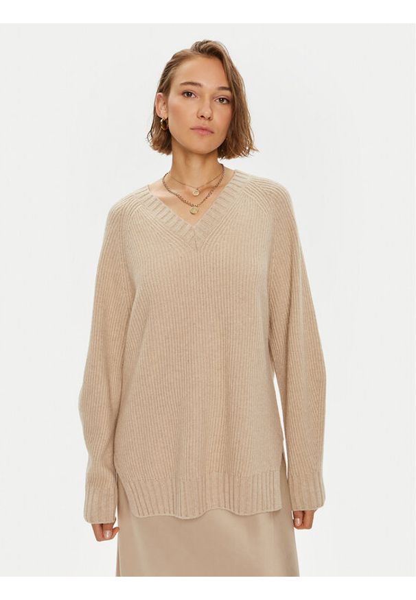Weekend Max Mara Sweter 2425366132 Beżowy Regular Fit. Kolor: beżowy. Materiał: wełna