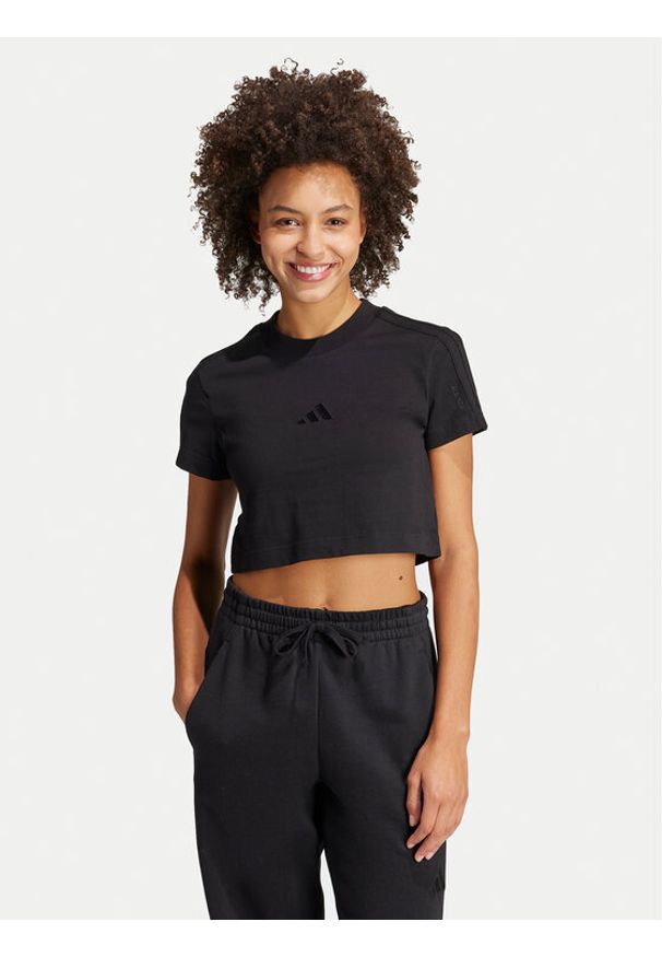Adidas - adidas T-Shirt ALL SZN 3-Stripes JI9102 Czarny Slim Fit. Kolor: czarny. Materiał: bawełna