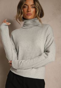 Renee - Szary Golf z Dodatkiem Kaszmiru z Przeszyciami po Bokach Avenella. Okazja: na spotkanie biznesowe. Typ kołnierza: golf. Kolor: szary. Materiał: kaszmir. Styl: biznesowy, klasyczny, elegancki #4