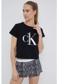 Calvin Klein Underwear piżama damska kolor czarny. Kolor: czarny. Materiał: dzianina. Długość: krótkie