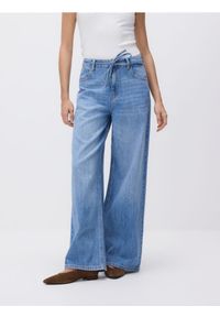 Reserved - Jeansy wide leg z wiązaniem - niebieski. Kolor: niebieski #1
