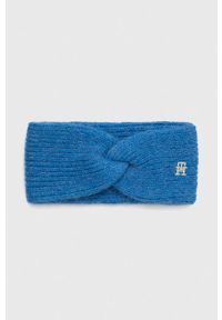TOMMY HILFIGER - Tommy Hilfiger opaska z domieszką wełny kolor niebieski. Kolor: niebieski. Materiał: wełna