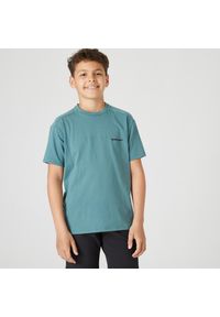 DOMYOS - Koszulka z krótkim rękawem dziecięca Domyos 500. Kolor: czarny, zielony, wielokolorowy. Materiał: elastan, materiał, bawełna. Długość rękawa: krótki rękaw. Długość: krótkie #1