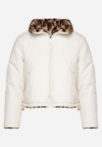 Born2be - Beżowa Dwustronna Kurtka Puffer z Pikowaniem i Futerkiem w Panterkę Selinnia. Okazja: na co dzień. Kolor: beżowy. Materiał: futro. Wzór: motyw zwierzęcy. Styl: sportowy, casual, elegancki #3