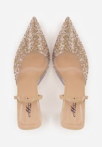 Born2be - Ciemnobeżowe Transparentne Szpilki z Odkrytą Piętą i Cyrkoniami na Nosku Ilunatia. Okazja: na co dzień, na randkę, na ślub cywilny, na wesele. Kolor: beżowy. Materiał: jeans. Obcas: na szpilce. Styl: casual, elegancki, wizytowy #6