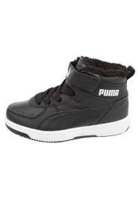 Buty Puma Rebound Joy Jr 37547 901 czarne. Zapięcie: rzepy. Kolor: czarny. Materiał: materiał, futro, skóra ekologiczna. Szerokość cholewki: normalna #1