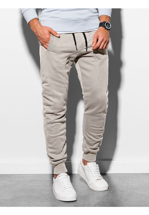 Ombre Clothing - Spodnie męskie dresowe - jasnoszare V15 P867 - XL. Kolor: szary. Materiał: dresówka