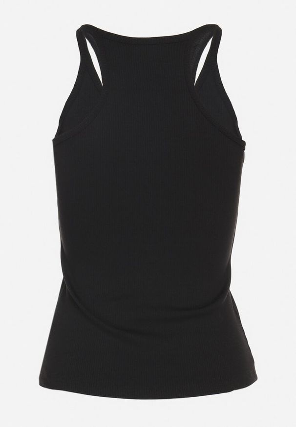 Born2be - Czarny Top z Prążkowanego Materiału Turine. Kolor: czarny. Materiał: materiał, prążkowany. Styl: sportowy, klasyczny