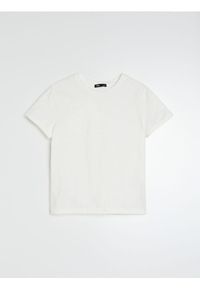 Sinsay - Bawełniana koszulka z aplikacją 3D - kremowy. Kolor: kremowy. Materiał: bawełna. Wzór: aplikacja #1