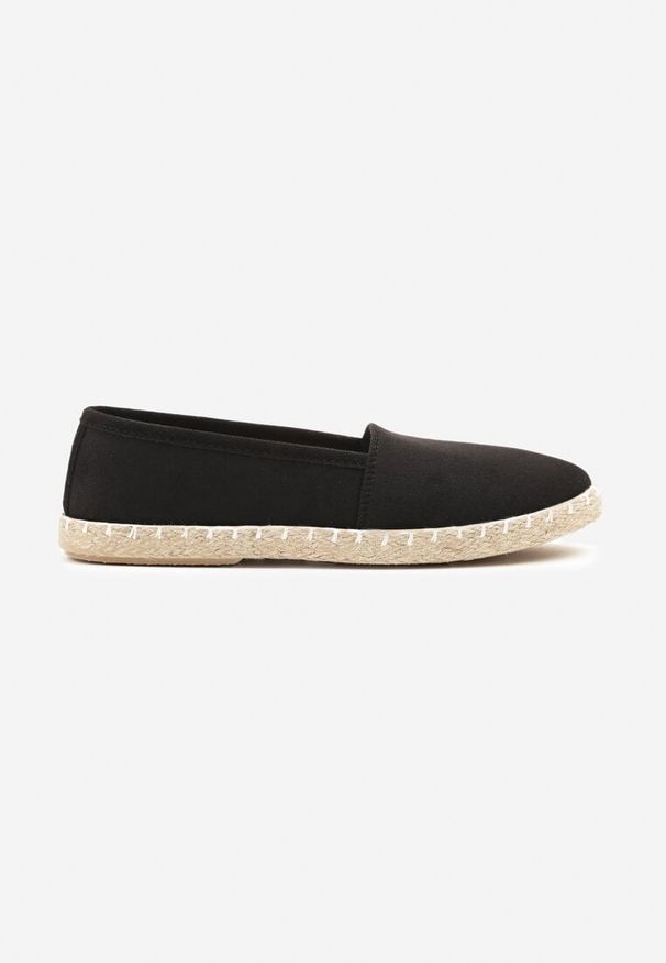 Born2be - Czarne Espadryle Vices na Podeszwie z Plecionki Sesaniela. Okazja: na co dzień. Kolor: czarny. Materiał: jeans. Obcas: na obcasie. Styl: casual, boho, elegancki, klasyczny. Wysokość obcasa: niski