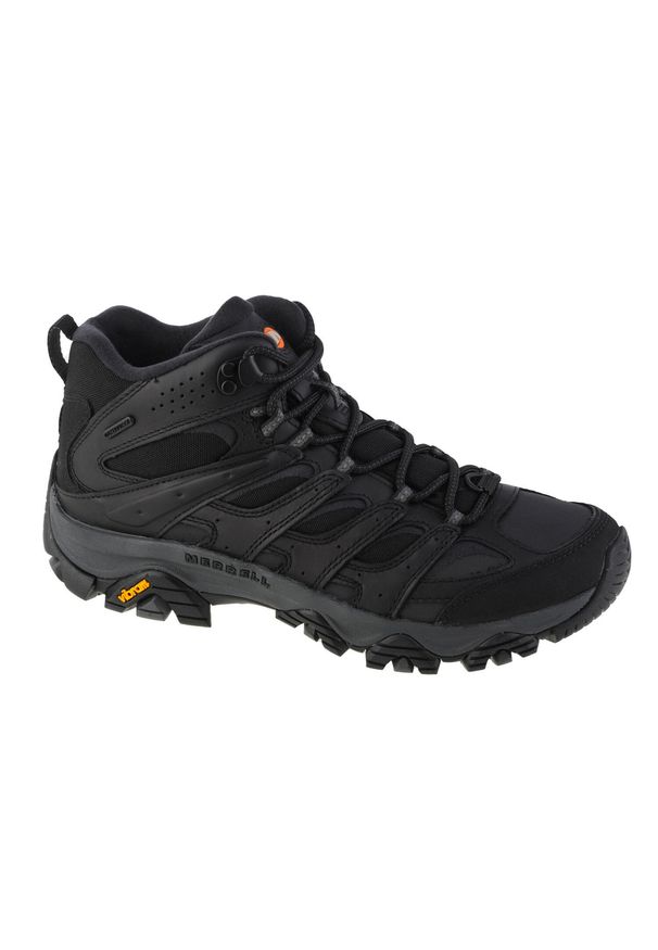 Buty trekkingowe męskie Merrell Moab Thermo Mid WP. Wysokość cholewki: za kostkę. Zapięcie: sznurówki. Kolor: czarny, szary, wielokolorowy. Materiał: tkanina, skóra, materiał, guma. Szerokość cholewki: normalna