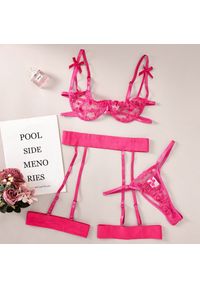 Intica - Komplet bielizny koronkowy z kokardkami Walentina. Kolor: różowy. Materiał: koronka. Wzór: koronka