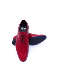 Modini - Czerwone półmatowe obuwie wizytowe T95. Kolor: czerwony. Materiał: skóra. Styl: wizytowy