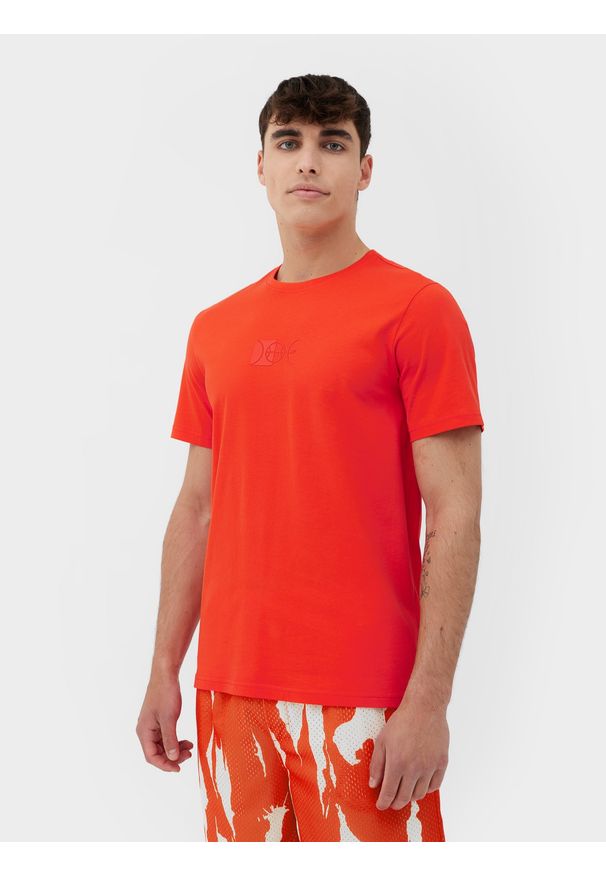 4f - T-shirt regular gładki męski. Kolor: pomarańczowy. Materiał: bawełna. Wzór: gładki