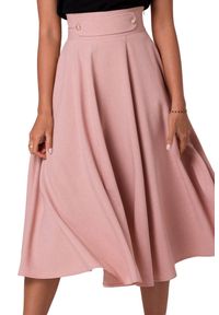 BeWear - Rozkloszowana spódnica z wysokim stanem i kieszeniami różowa. Stan: podwyższony. Kolor: różowy. Styl: elegancki #4