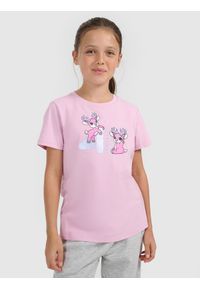 4f - 4F T-shirt regular z nadrukiem świątecznym dziewczęcy - różowy 164 (13-14 lat). Kolor: różowy. Materiał: jeans, materiał, skóra, bawełna. Wzór: nadruk. Sezon: lato. Styl: wizytowy #1
