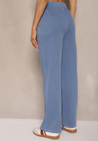 Renee - Niebieskie Szerokie Spodnie High Waist z Wiskozą Linowena. Okazja: na co dzień. Stan: podwyższony. Kolor: niebieski. Materiał: wiskoza. Styl: elegancki, casual #4