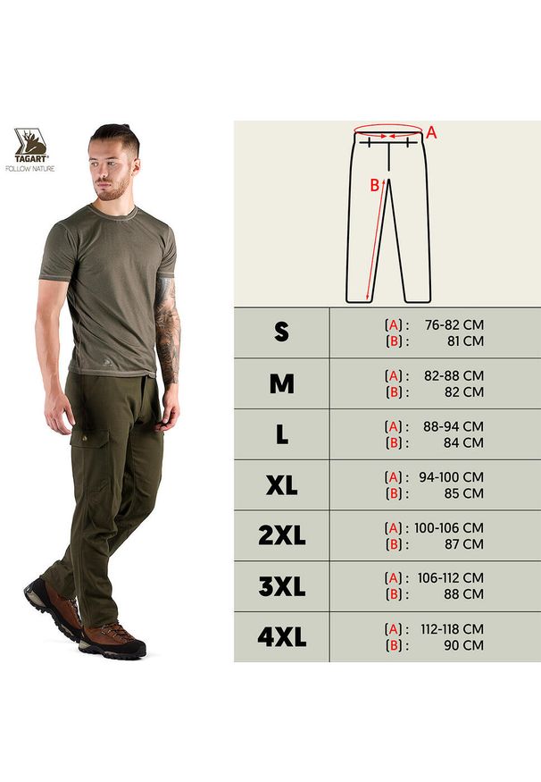 TAGART - Spodnie myśliwskie męskie Tagart Enduro 2 Ripstop wygodne bojówki. Kolor: zielony. Sport: outdoor