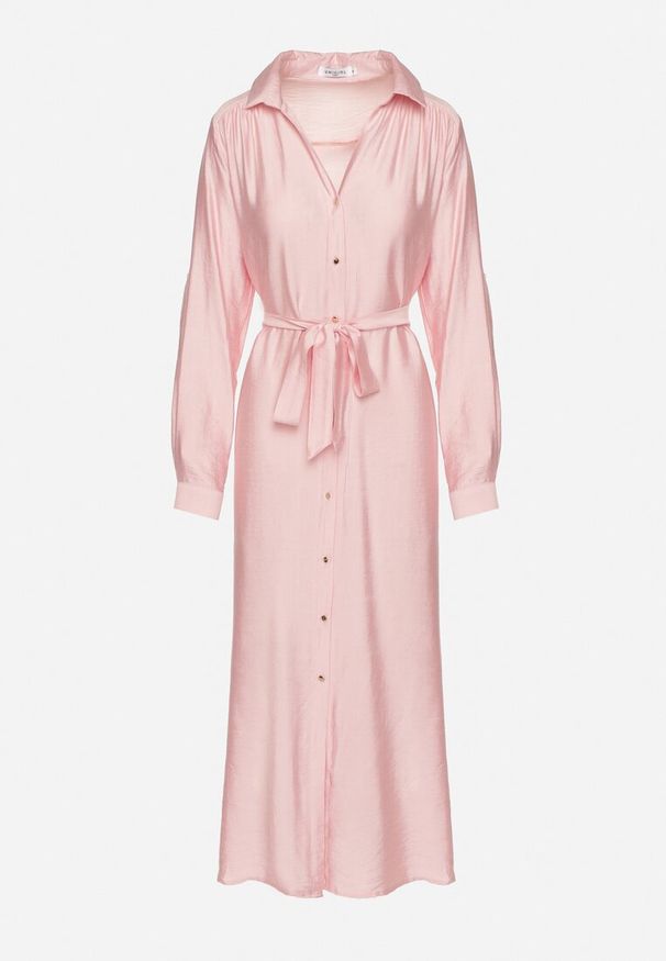 Born2be - Różowa Koszulowa Sukienka z Wiskozą i Paskiem Clesaura. Okazja: na co dzień, na imprezę. Typ kołnierza: dekolt w serek. Kolor: różowy. Materiał: wiskoza. Długość rękawa: długi rękaw. Typ sukienki: koszulowe. Styl: klasyczny, casual