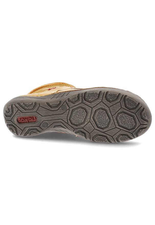 Żółte Botki Rieker Wygodne Obuwie Damskie. Okazja: na spacer, na co dzień. Kolor: żółty. Materiał: tworzywo sztuczne, skóra ekologiczna, materiał. Szerokość cholewki: normalna. Wzór: kolorowy. Styl: casual