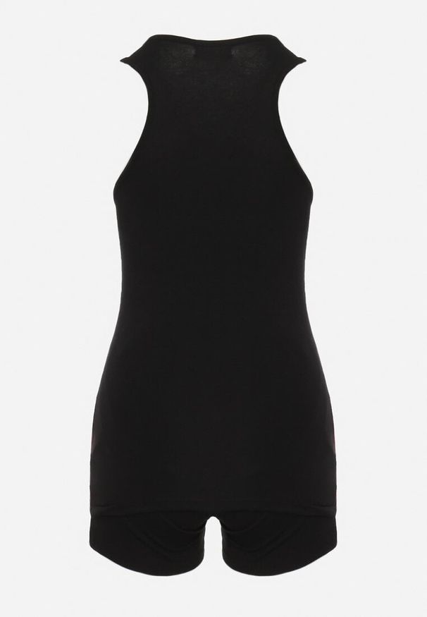 Born2be - Czarny Bawełniany Komplet Fitnessowy Top i Szorty z Gumką w Pasie Oaphne. Kolor: czarny. Materiał: bawełna. Sezon: lato