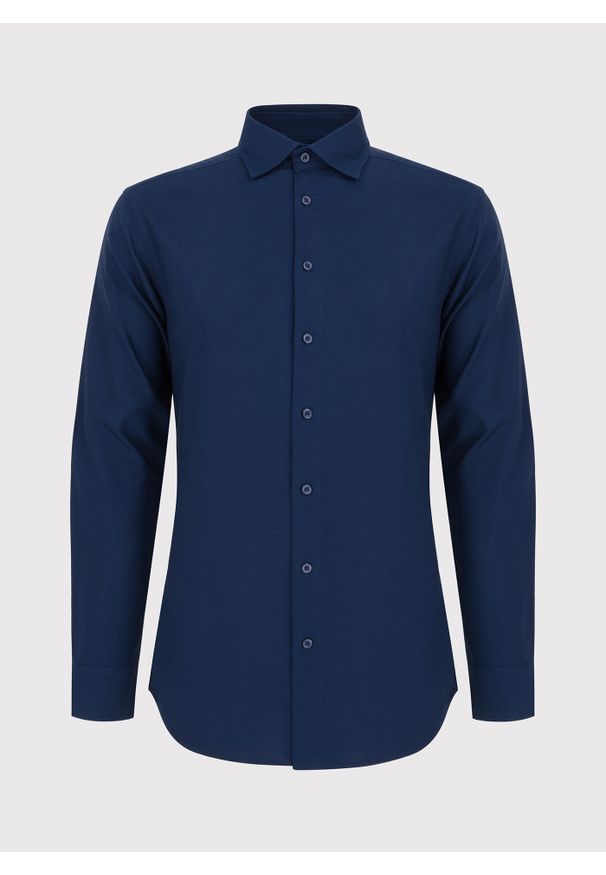 Pako Lorente - PAKO LORENTE – Granatowa bawełniana koszula męska. Kolor: niebieski, biały. Materiał: bawełna. Długość rękawa: długi rękaw. Długość: długie. Styl: elegancki