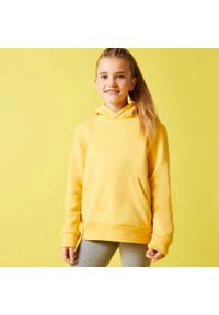 DOMYOS - Bluza dziecięca Domyos z kapturem. Typ kołnierza: kaptur. Kolekcja: plus size. Kolor: żółty. Materiał: bawełna, materiał