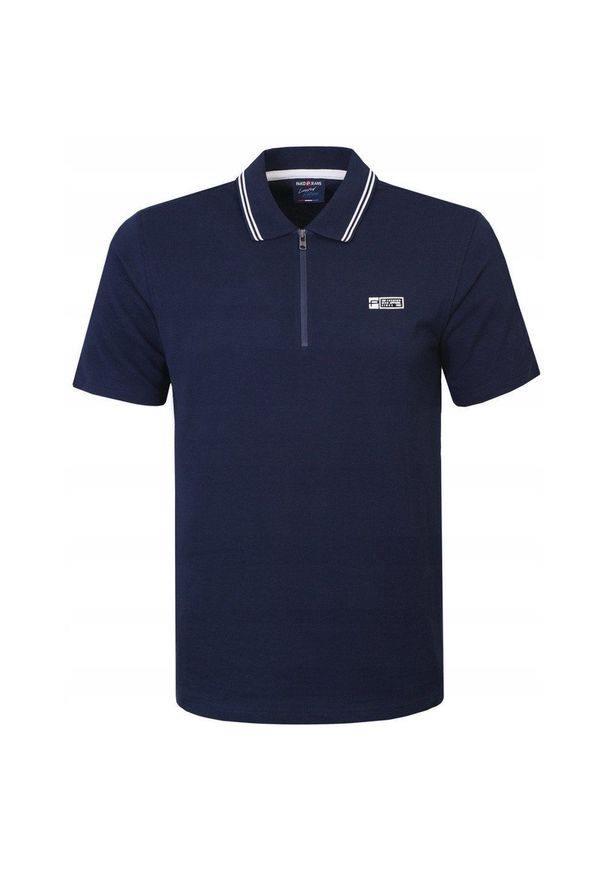 Koszulka Polo - Męska - Pako Jeans - Granatowa, Dekolt na Zamek. Okazja: na co dzień. Typ kołnierza: polo. Kolor: niebieski. Materiał: bawełna. Styl: casual