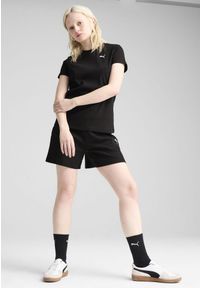 Puma - Damska koszulka prążkowana ESS ELEVATED PUMA Black. Kolor: czarny. Materiał: prążkowany. Wzór: haft