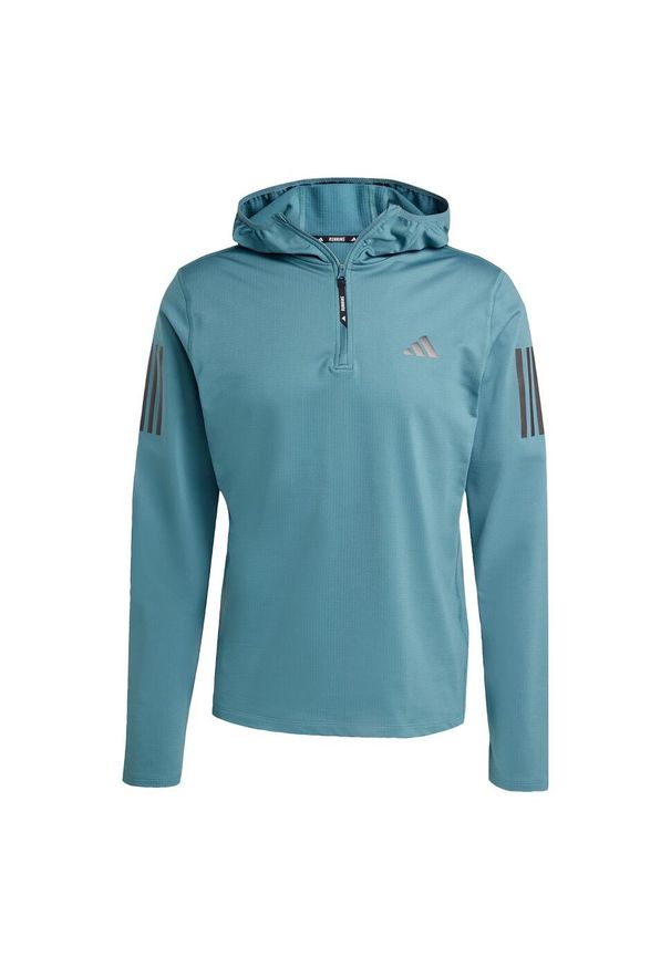 Adidas - Bluza z kapturem Own The Run Winterized Hooded Half-Zip. Typ kołnierza: kaptur. Kolor: niebieski. Technologia: ClimaWarm (Adidas). Sport: bieganie
