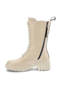 Beżowe Glany Artiker Skórzane Buty Damskie. Kolor: beżowy. Materiał: skóra. Szerokość cholewki: normalna. Obcas: na obcasie. Styl: elegancki. Wysokość obcasa: niski #2