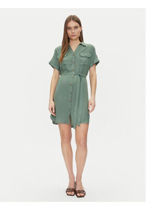 Vero Moda Sukienka koszulowa Bumpy 10325828 Zielony Loose Fit. Kolor: zielony. Materiał: wiskoza. Typ sukienki: koszulowe