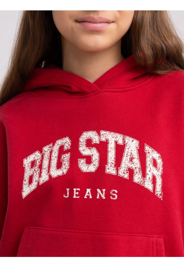 Big-Star - Bluza dziewczęca z kapturem z logo BIG STAR czerwona Salomeah 603. Okazja: na uczelnię. Typ kołnierza: kaptur. Kolor: czerwony. Materiał: dzianina. Styl: sportowy