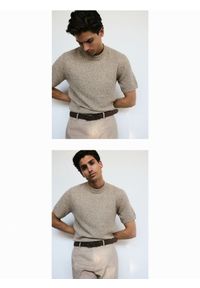 Reserved - Strukturalny sweter z bawełną - beżowy. Kolor: beżowy. Materiał: bawełna