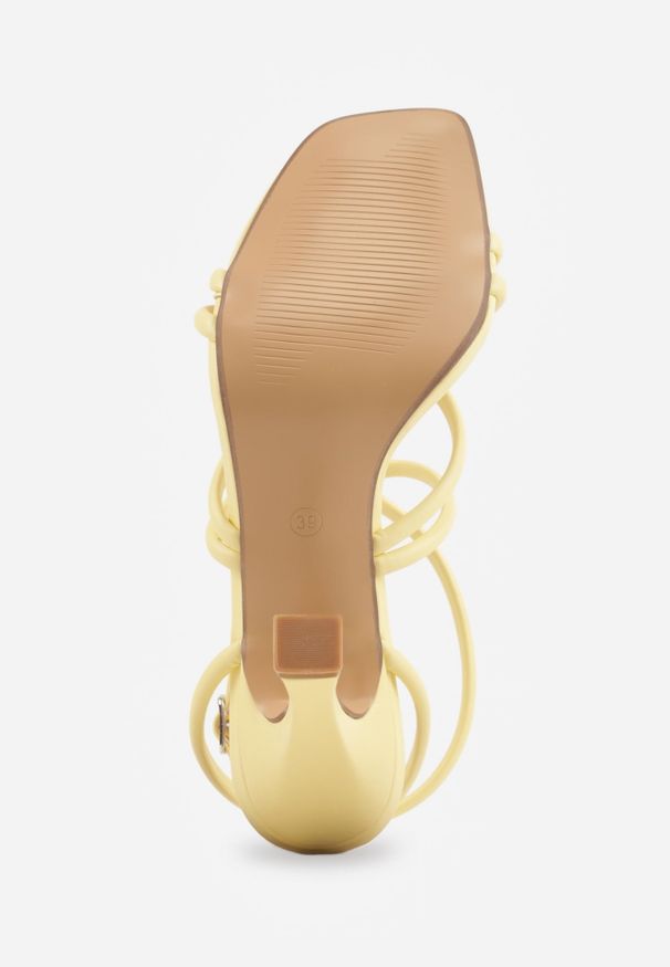 Renee - Żółte Sandały na Klepsydrowej Szpilce z Geometrycznymi Paskami Molthise. Zapięcie: pasek. Kolor: żółty. Wzór: geometria. Obcas: na szpilce. Styl: glamour, wizytowy