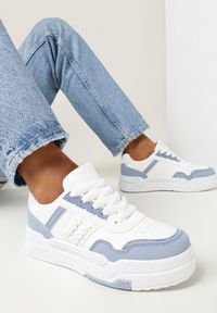 Born2be - Biało-Niebieskie Sneakersy na Platformie Faelindra. Kolor: biały. Obcas: na platformie #4