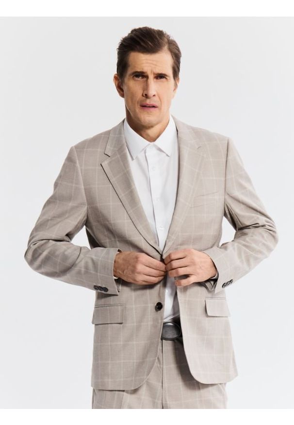 Reserved - Marynarka slim fit z wiskozą - brązowy. Kolor: brązowy. Materiał: wiskoza