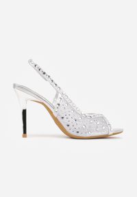 Born2be - Srebrne Sandały na Szpilce VICES z Transparentną Cholewką i Cyrkoniami Imelle. Nosek buta: otwarty. Kolor: srebrny. Materiał: skóra, materiał. Wzór: aplikacja. Sezon: lato. Obcas: na szpilce. Styl: klasyczny. Wysokość obcasa: średni #3