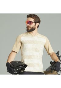 ROCKRIDER - Koszulka rowerowa MTB All Mountain Rockrider Feel. Kolor: czarny, beżowy, wielokolorowy. Materiał: elastan, materiał, poliester