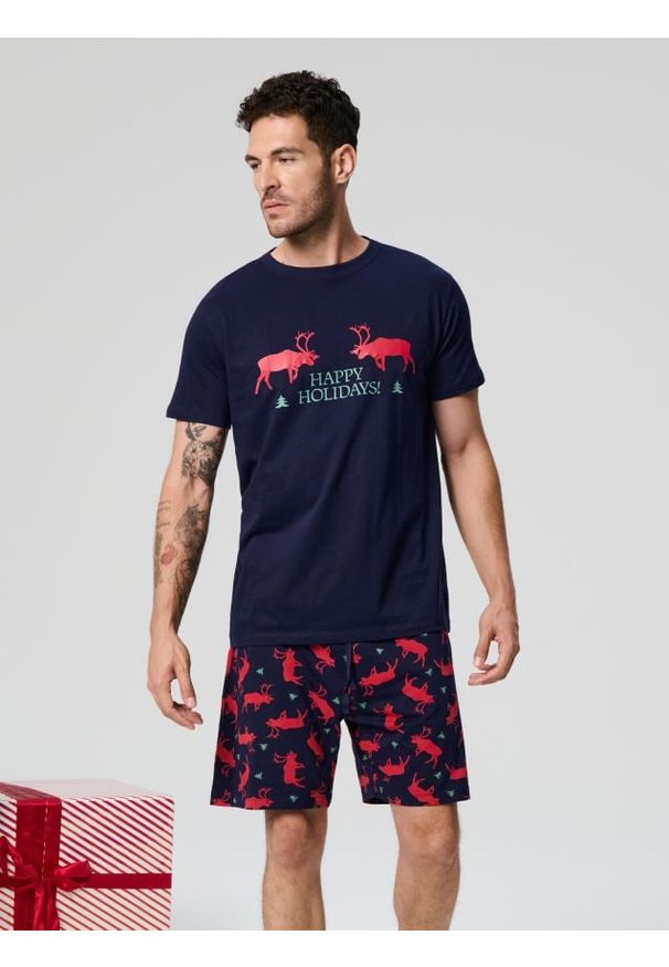 Sinsay - Piżama dwuczęściowa - granatowy. Kolor: niebieski. Długość: krótkie