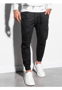 Ombre Clothing - Spodnie męskie JOGGERY z kieszeniami cargo - czarne V1 P886 - XXL. Kolor: czarny. Materiał: bawełna, elastan. Wzór: geometria #1