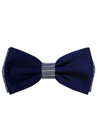 Modini - Granatowa mucha z szarymi paskami A165 B15. Kolor: szary, wielokolorowy, niebieski. Materiał: tkanina. Wzór: prążki, gładki. Styl: elegancki #1