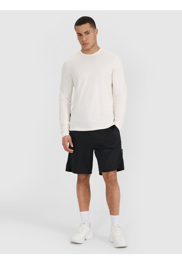 4f - 4F Longsleeve do koszykówki regular szybkoschnący męski - biały XXL. Typ kołnierza: dekolt na plecach. Kolor: biały. Materiał: dzianina, mesh, materiał, syntetyk, włókno, jersey. Długość rękawa: długi rękaw. Długość: długie. Wzór: nadruk, ze splotem. Sport: koszykówka